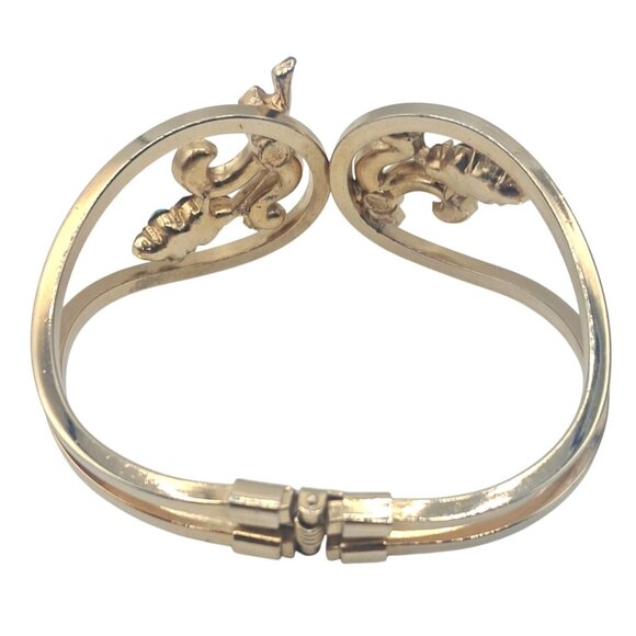 Vintage Rhinestone Jewelry Set Necklace Bracelet Earrings Gold Tone Imitation Pe - Picture 6 of 15